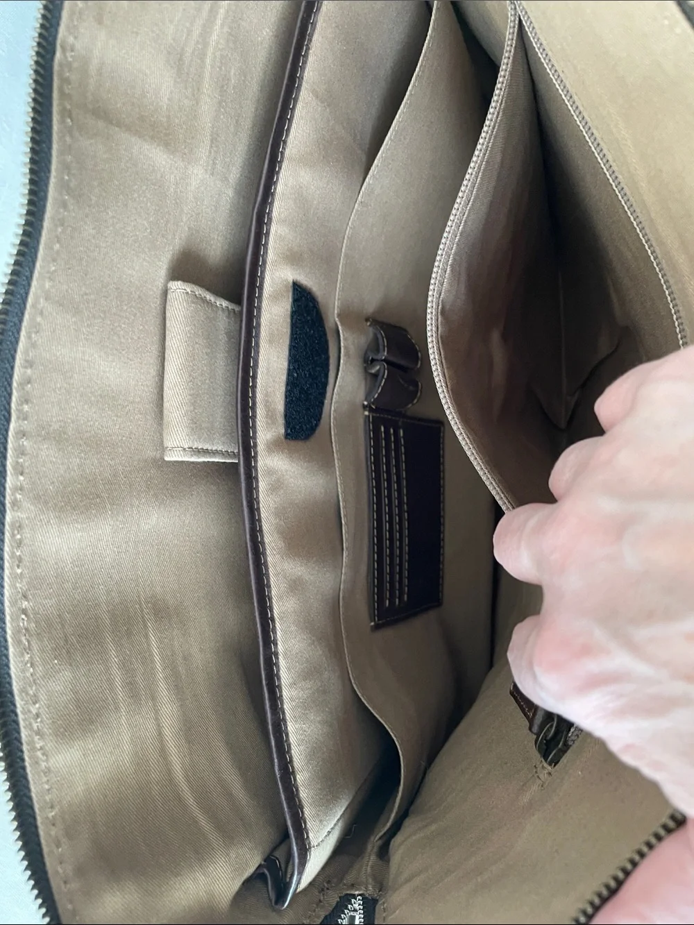 Geox Tan Canvas and Brown Leather Laptop Messenger Bag